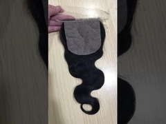 Passe a Agulha Fechamento de renda para cabelo humano 4*4 Fechamento de renda transparente corpo ondulado preto natural