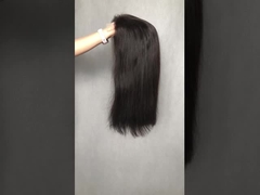 Peruca de cabelo humano liso preto natural de 22 polegadas com renda frontal 4*4