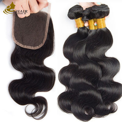 Oem Remy Extensões de cabelo humano feixes de tecido corpo cru ondulado feixes de cabelo com fecho