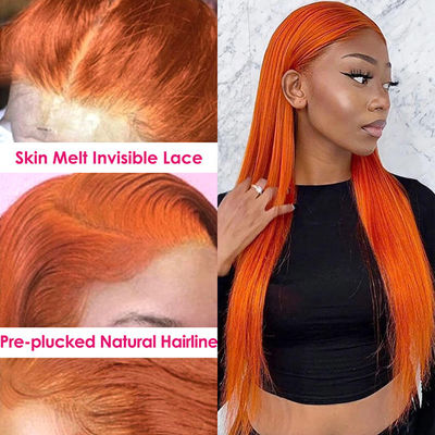 Gengibre Laranja Lanteja Direita Fronteiro Perucas de Cabelo Humano Pre-Plucked para Mulheres