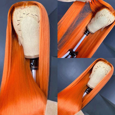 Gengibre Laranja Lanteja Direita Fronteiro Perucas de Cabelo Humano Pre-Plucked para Mulheres
