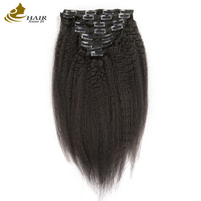Extensões naturais de cabelo preto, tecido, clipe, longo, perverso, reto, ODM