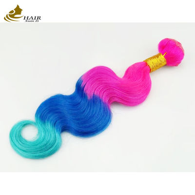 Personalização Ombre Extensões de cabelo humano Bouncy Purple Blue Colored