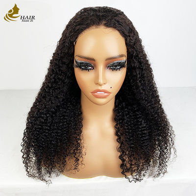 4*4 Frontais de renda virgem cabelo humano preto natural perucas de rizos com tiras antiderrapante