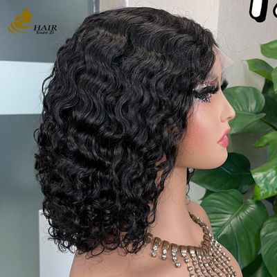 12 polegadas sem cola 5 * 5 Frente renda cabelo humano peruca onda de água sem cola de seda superior renda completa peruca