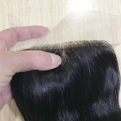 Passe a Agulha Fechamento de renda para cabelo humano 4*4 Fechamento de renda transparente corpo ondulado preto natural