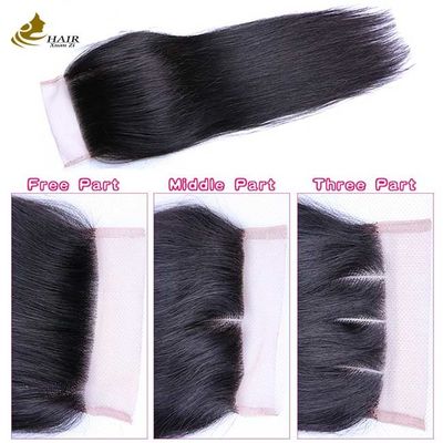 Fechamento de renda transparente 4*4 de 20 polegadas, cabelo humano liso preto natural