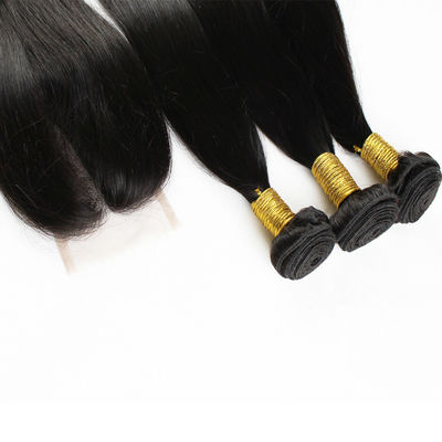 100g Extensões de Cabelo Humano Virgem Natural Negro Direito Com Fechamento