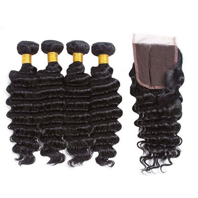 12A Grade Deep Wave Virgin Human Hair Bundles 95-100g com fecho personalizado
