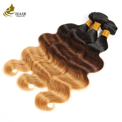 Preço de Fábrica Extensões de Cabelo Humano Ombre 1b/4/27 Cabelo Virgem Brasileiro Ondulado em Corpo Pacotes Com Fechamento