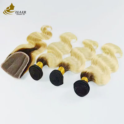 1B Blonde Ombre Extensões de cabelo humano Remy Weave Peruca com fecho