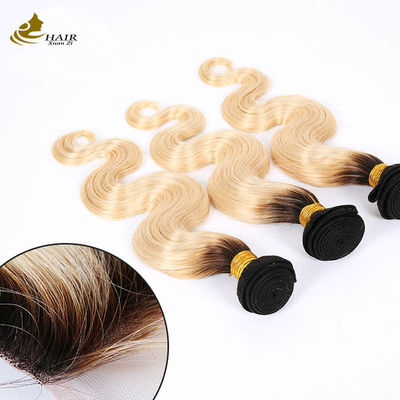 1B Blonde Ombre Extensões de cabelo humano Remy Weave Peruca com fecho