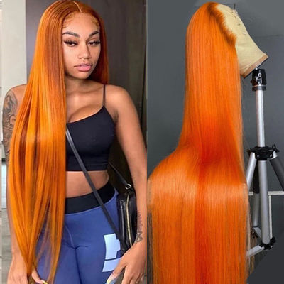 Gengibre Laranja Lanteja Direita Fronteiro Perucas de Cabelo Humano Pre-Plucked para Mulheres