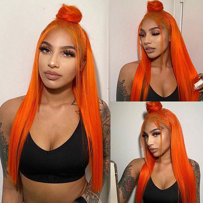Gengibre Laranja Lanteja Direita Fronteiro Perucas de Cabelo Humano Pre-Plucked para Mulheres