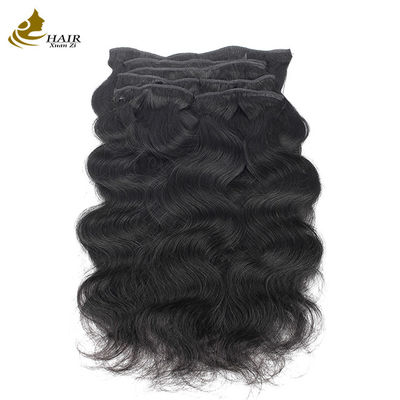 Atacado Natural Preto Brasileiro Remy Cabelo Humano Body Wave Clip em Extensões de Cabelo