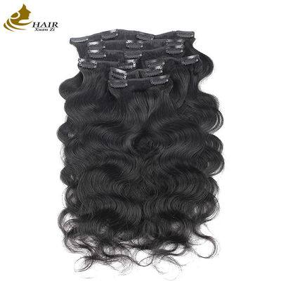 Atacado Natural Preto Brasileiro Remy Cabelo Humano Body Wave Clip em Extensões de Cabelo