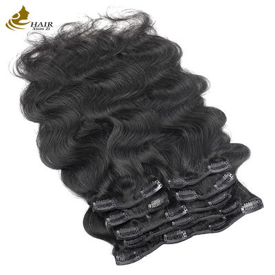Atacado Natural Preto Brasileiro Remy Cabelo Humano Body Wave Clip em Extensões de Cabelo