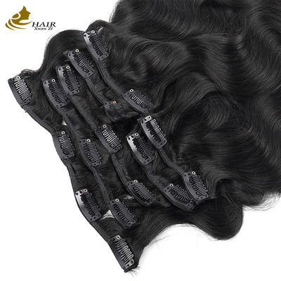 Atacado Natural Preto Brasileiro Remy Cabelo Humano Body Wave Clip em Extensões de Cabelo