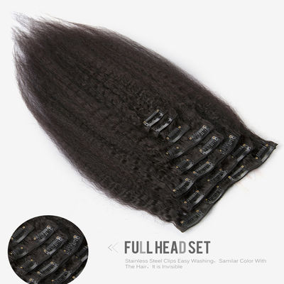 Extensões naturais de cabelo preto, tecido, clipe, longo, perverso, reto, ODM