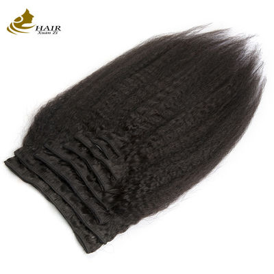 Extensões naturais de cabelo preto, tecido, clipe, longo, perverso, reto, ODM