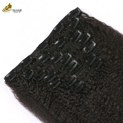 Yaki Kinky Malaio Tecido de Cabelo Sem costura Clip em extensões 7pcs