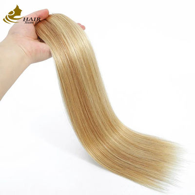 Clip de cabelo humano virgem em extensões rabo de cavalo piano cor reta