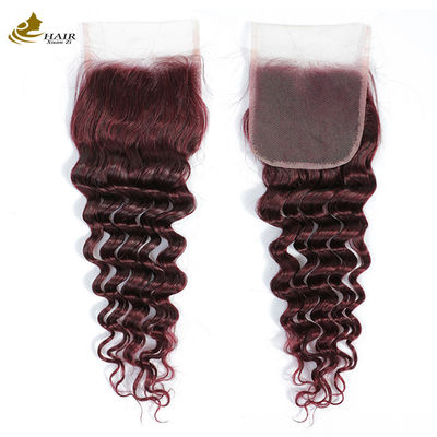 Peruca Ombre 99J de Cabelo Humano com Ondas Profundas, Cor Borgonha, Bundles com Extensões e Fechamento