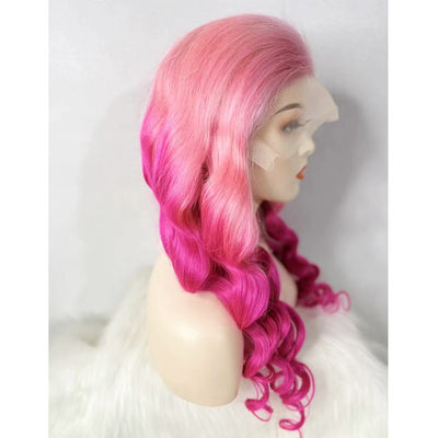 Peruca personalizada de cabelo humano de cor rosa e ondulação solta