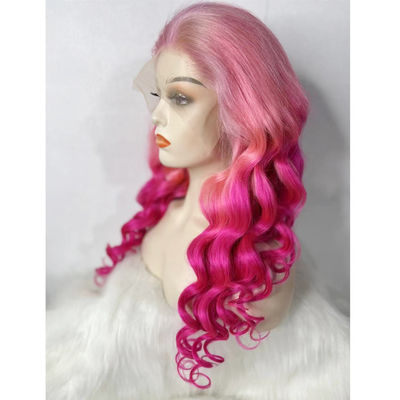 Peruca personalizada de cabelo humano de cor rosa e ondulação solta