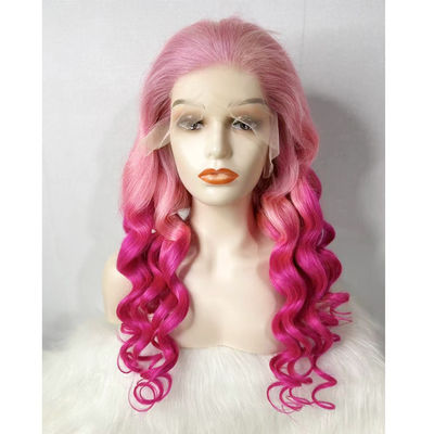 Peruca personalizada de cabelo humano de cor rosa e ondulação solta