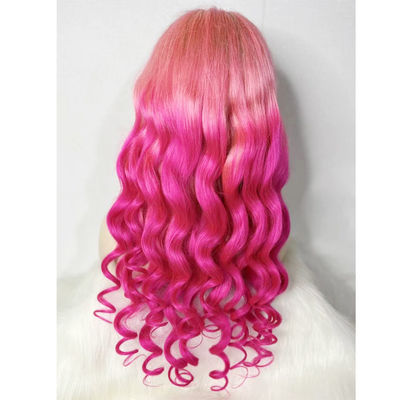 Peruca personalizada de cabelo humano de cor rosa e ondulação solta