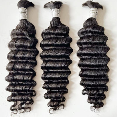 Cabelo humano de onda profunda duplo para trançar preto natural