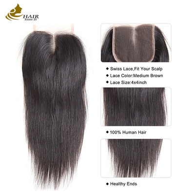 100% cabelo humano 4*4 fechamento de renda cor natural fechamento de renda reta brasileira