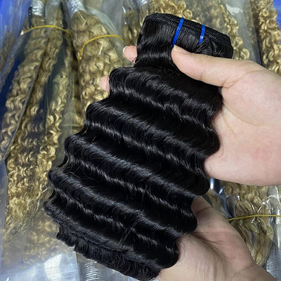 Atacado 100% Virgem Cutícula Alinhada Barato Natural Preto Deep Wave Cabelo Humano Brasileiro Cru em Fios