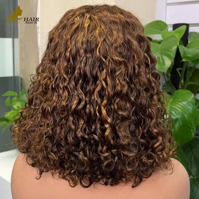 Amigável para iniciantes Minimalista de onda de água renda sem cola Peruca curvilínea curta