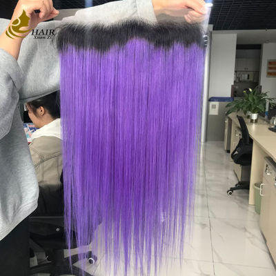 T1b/Purple Virgin Human Straight Hair 13*6 Lace Fechamento frontal com renda marrom claro