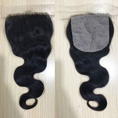 Passe a Agulha Fechamento de renda para cabelo humano 4*4 Fechamento de renda transparente corpo ondulado preto natural