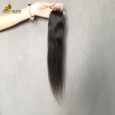 Fechamento de renda transparente de cabelo humano preto natural reto 2x6