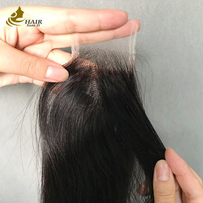 Fechamento de renda transparente de cabelo humano preto natural reto 2x6