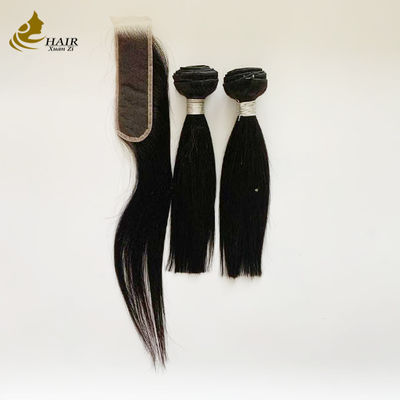 2 Pacotes de Cabelo de 10 polegadas e Fechamento de Cabelo HD 2*6 Cabelo Humano Virgem Preto Natural Cabelo Liso