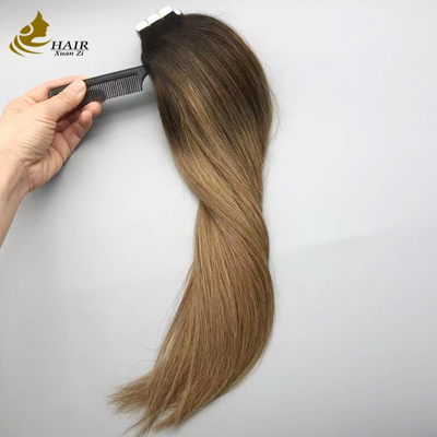 100% de cabelo humano virgem verdadeira fita em extensões de cabelo B2/6 cor extensões de cabelo reto