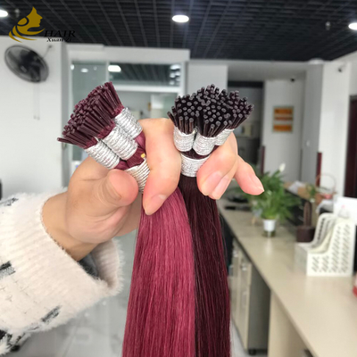 Extensões de cabelo humano I Tip alinhadas com cutícula por atacado, cor Burg e 99J, extensões de cabelo liso