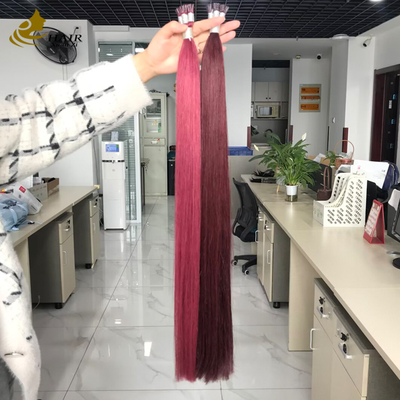Extensões de cabelo humano I Tip alinhadas com cutícula por atacado, cor Burg e 99J, extensões de cabelo liso