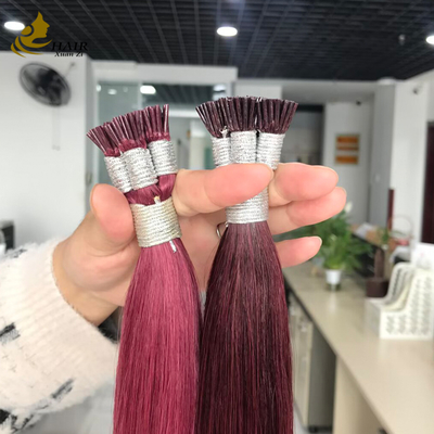 Extensões de cabelo humano I Tip alinhadas com cutícula por atacado, cor Burg e 99J, extensões de cabelo liso