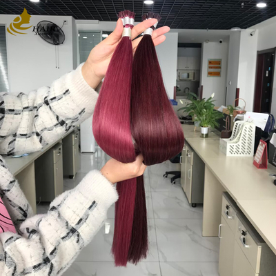 Extensões de cabelo humano I Tip alinhadas com cutícula por atacado, cor Burg e 99J, extensões de cabelo liso