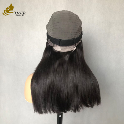 Peruca de cabelo humano liso preto natural de 22 polegadas com renda frontal 4*4