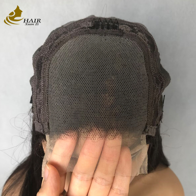 Peruca de cabelo humano liso preto natural de 22 polegadas com renda frontal 4*4